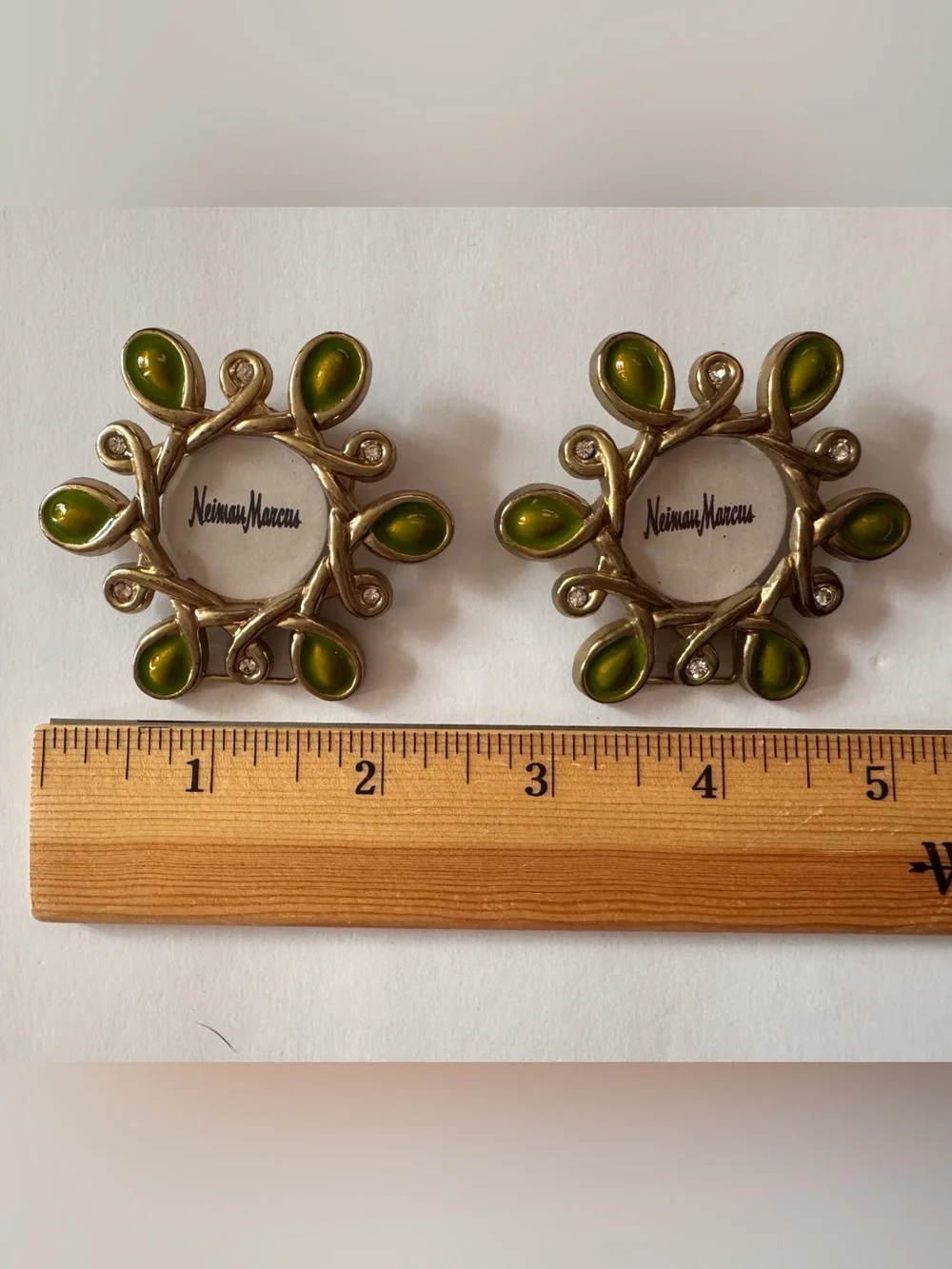 Jay Strongwater Neiman Marcus Gold-Tone Olive Enamel mini picture frame set of 2